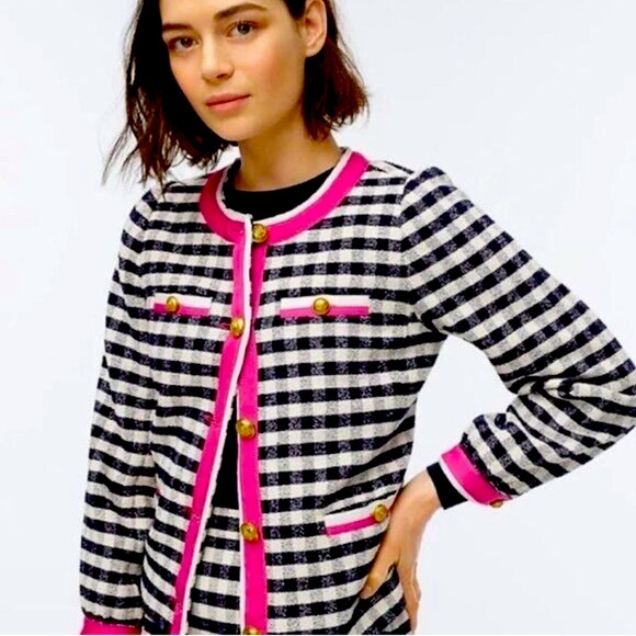 J. Crew Jackets & Blazers - J Crew Grosgrain-Trim Lady Jacket in Gingham Tweed